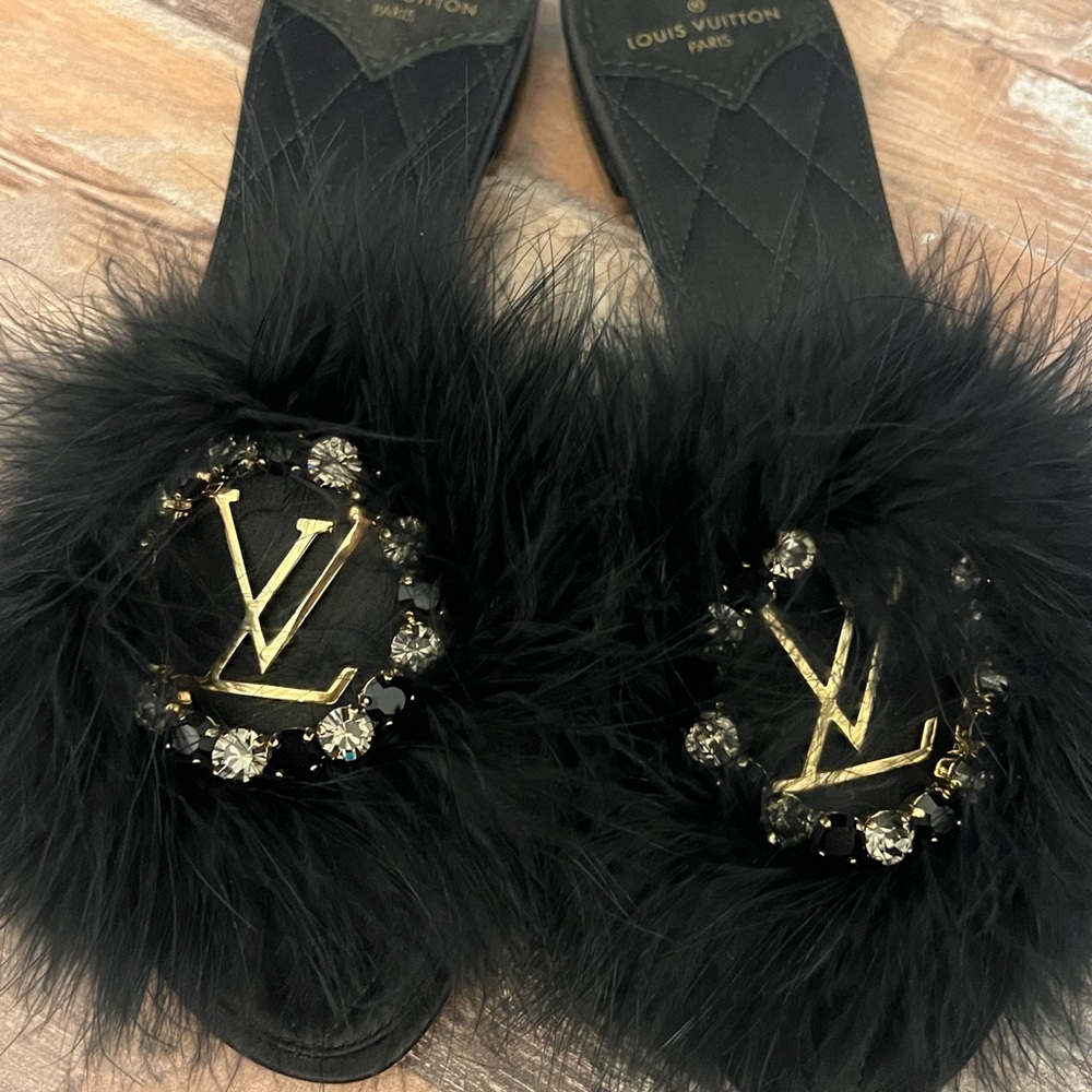 Louis Vuitton ostrich feather mules
